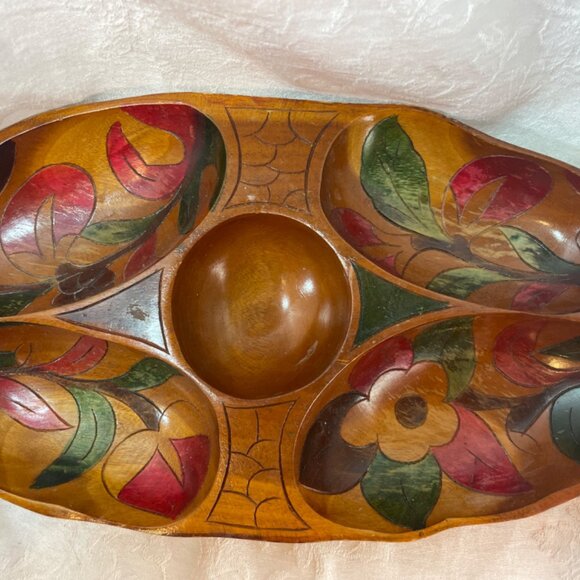 Vintage Handcarved Wooden Handpainted Bowl - Picture 2 of 4